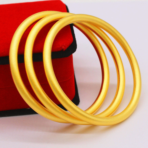 Overseas Sand Gold 5mm Ancient Craft Inheritance Women's Sandblasted Plain Solid Copper Plated Gold Bracelet Wholesale Supply