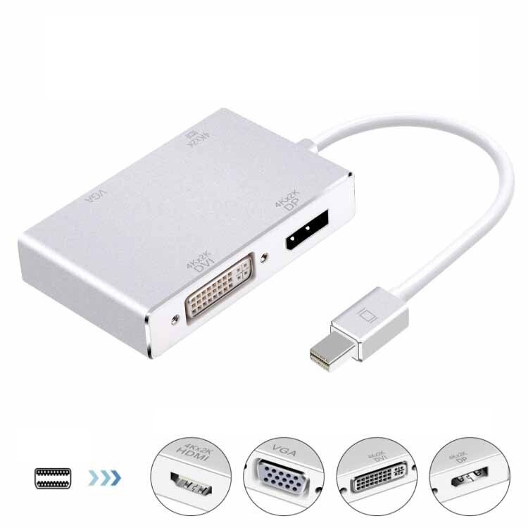 Four-in-One 4K aluminum alloy Mini Displayport to VGA HDMI DVI DP conversion cable adapter