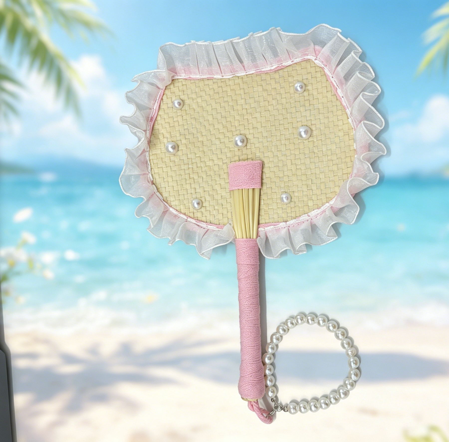 Fan de color Pu portátil de estilo antiguo Fan de verano puro tejido a mano Fan de plátano Fotografía accesorios bolsas de decoración Colgante