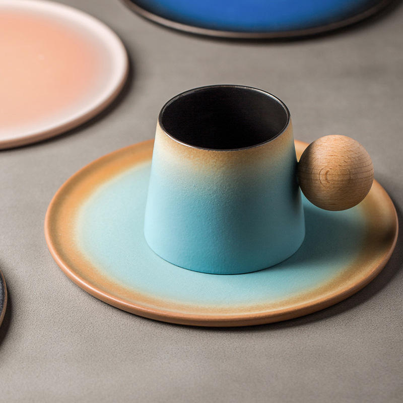 Ceramic Latte Coffee Cup and Saucer Set, Creative Afternoon Tea Mug, Small Exquisite Household Milk Breakfast Cup