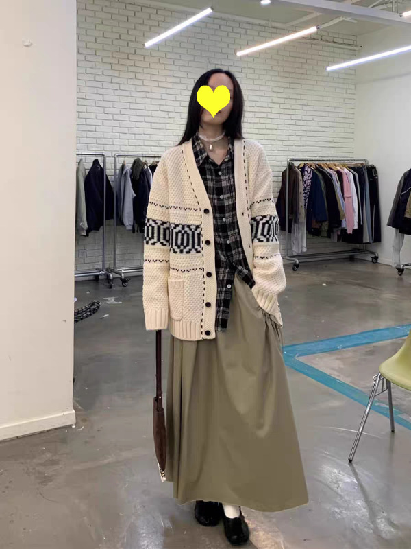 重工提花粗针针织开衫女2025秋冬新款韩系宽松慵懒风V领针织外套|undefined