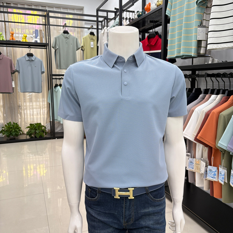 Polo Shirt Short-Sleeved Men's New Morandi Color 12-Color Nylon Fully Seamless Four-Button 2025 Summer Polo Shirt Men