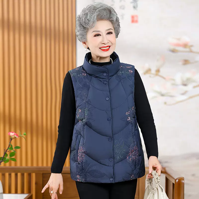 老年人冬装羽绒服马甲奶奶装背心70岁老太太冬季妈妈加厚马夹上衣