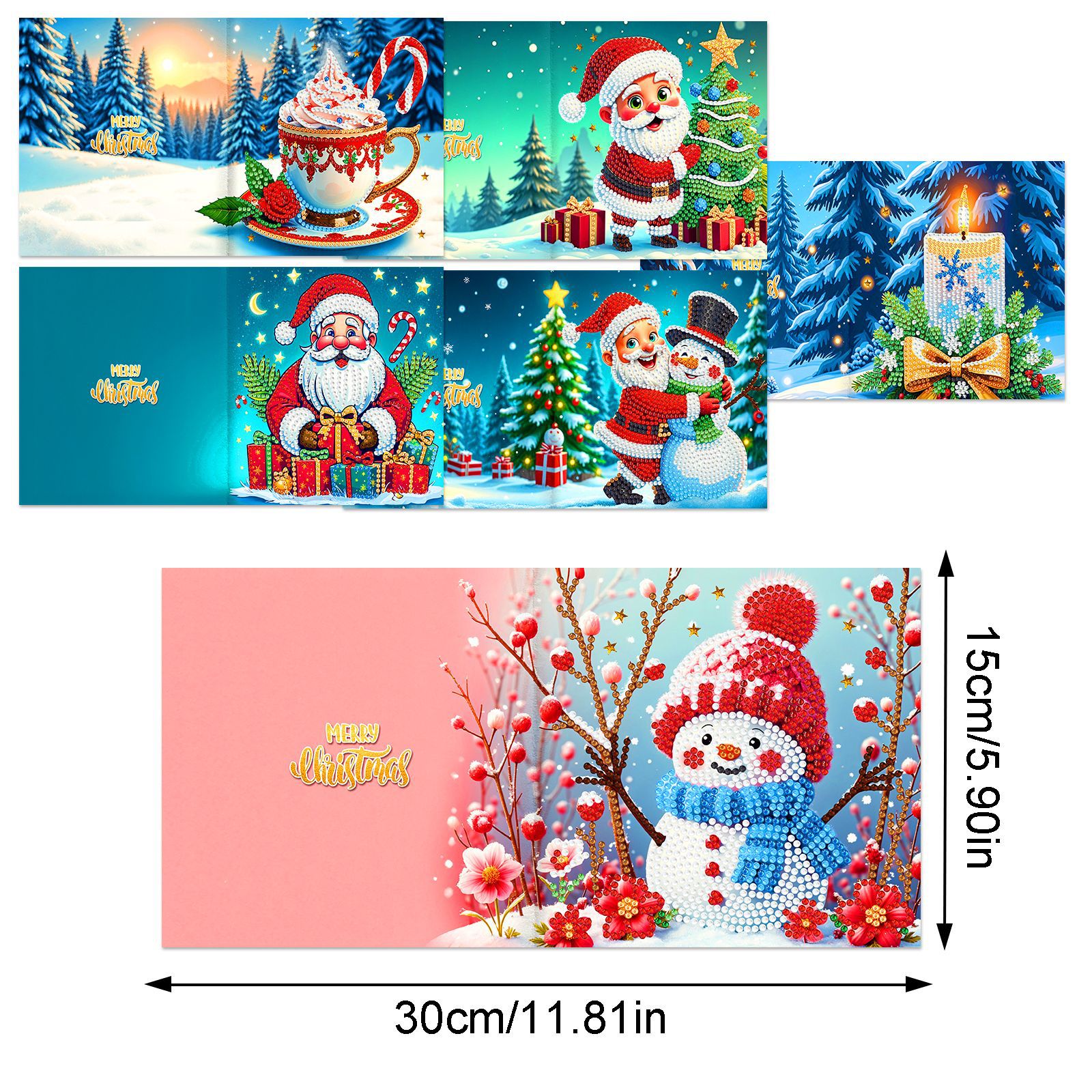 Explosiones transfronterizas de Navidad multiserie de tarjetas de felicitación puntuales hechas a mano 9 conjuntos de sobre de diamante 6 conjuntos de dibujos animados