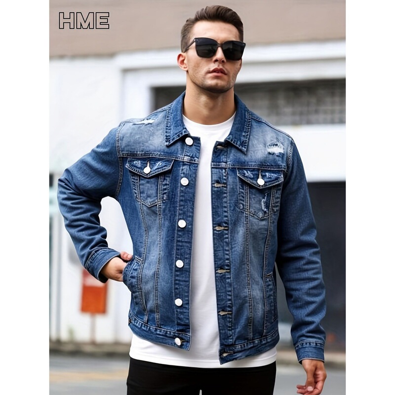 U.S. Warehouse Dropshipping Foreign Trade Cross-Border European and American Men's Clothing Sources Men's Ripped Denim Clothes Denim Jackets U.S. Warehouse Dropshipping Foreign Trade Cross-Border European and American Men's Clothing Sources Men's Ripped Denim Clothes Denim Jackets