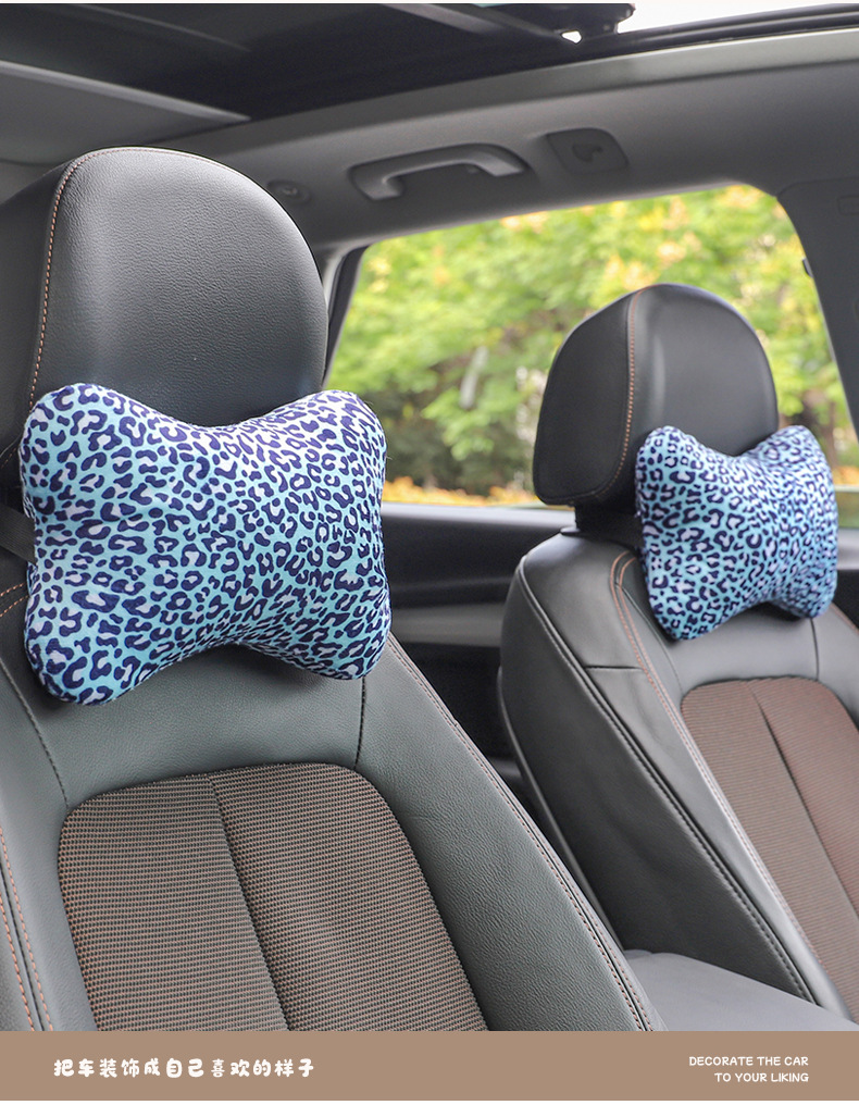 Car Headrest Neck Pillow, Car Seat Cushion, Leopard Print Car Decoration, Car Interior Accessories, Car Pillow, Cross-Border New Product