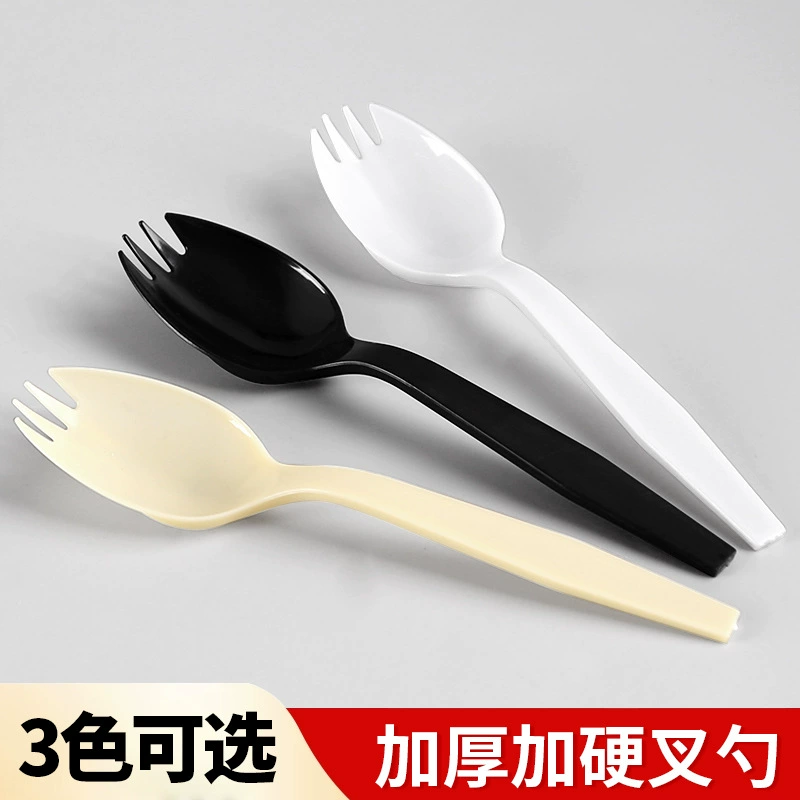 Одноразовые ложки в индивидуальной упаковке, пластиковые, с длинной ручкой, комбинированные (ложка-вилка) для десертов, тортов, фруктовых салатов, для коммерческого использования