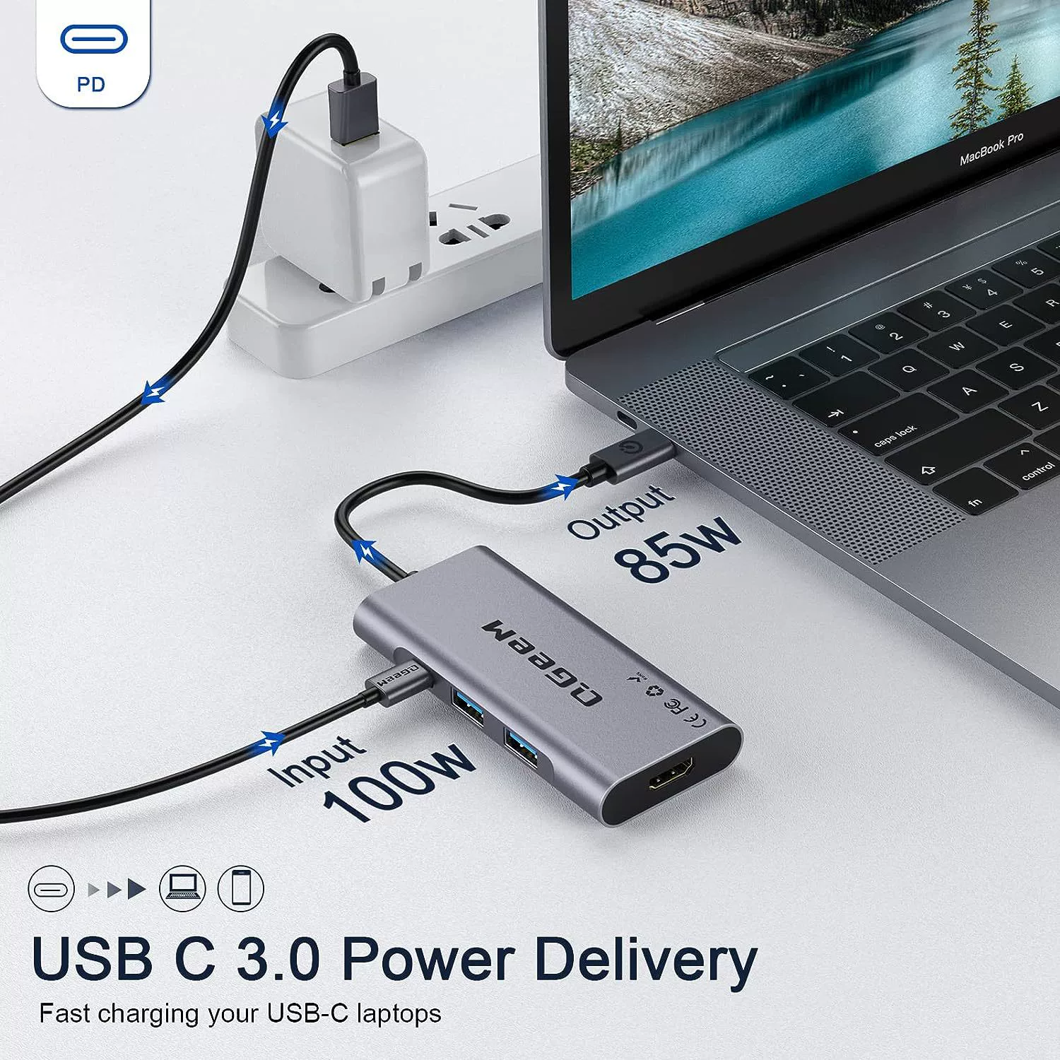 Док-станция QGeeM 7-в-одном Type-C с поддержкой HDMI HD 4K видео, блок питания, совместимый с несколькими портами USB компьютер