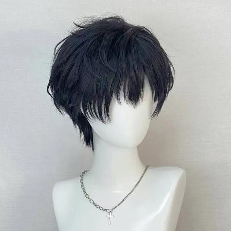 Short Men's Wig with Partial Coverage, Full Head Wig, Short Style, Black, Korean Style, Stylish Men's Synthetic Hair Wholesale