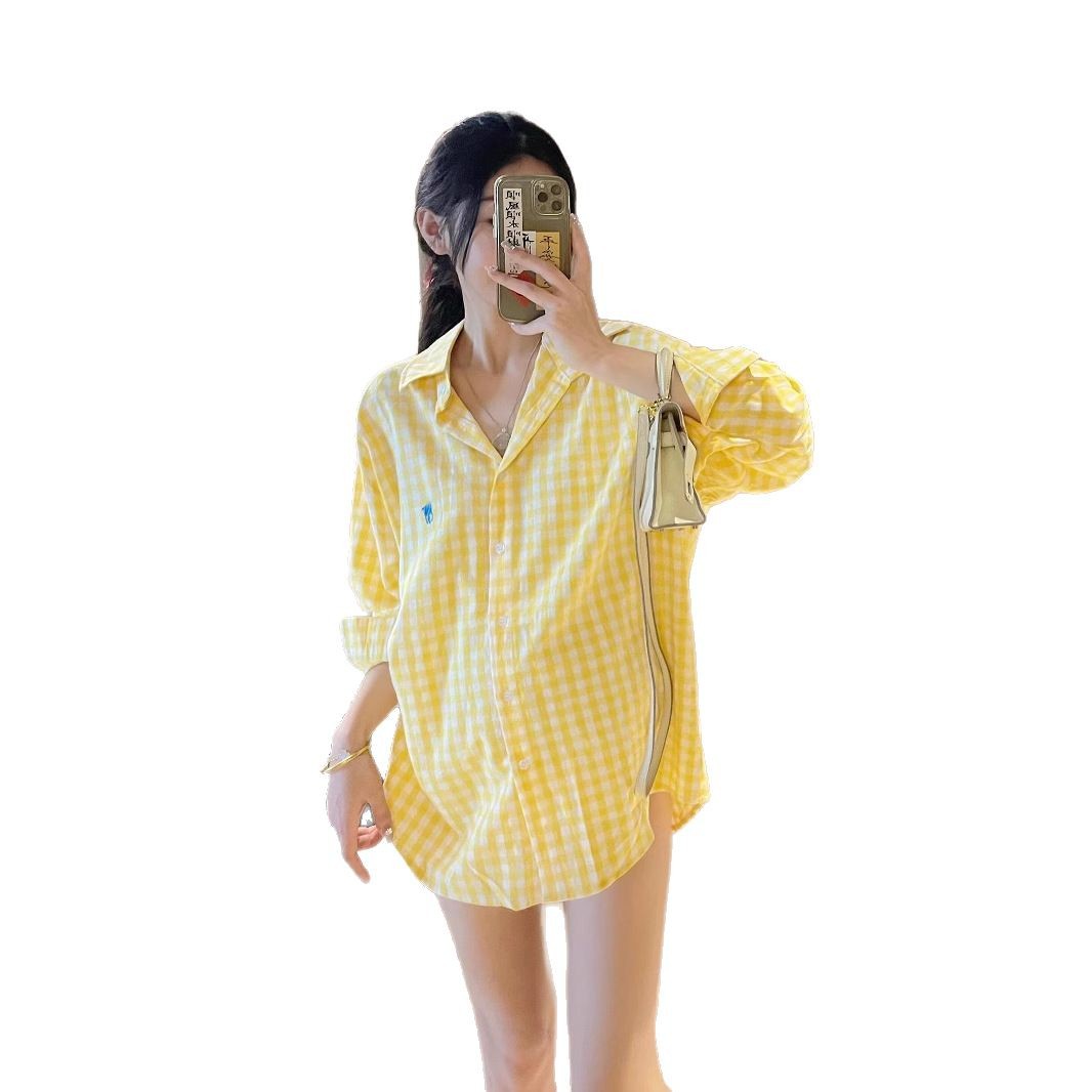 RL Ralph Pony Embroidered Long-sleeved Plaid Shirt Women's POLO Cotton Sunscreen Shirt Spring and Summer Casual Top