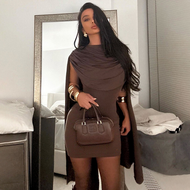 Q25DS070 European and American foreign trade women's clothing 2025 new slim-fit swing collar design sleeveless sexy hot girl dress