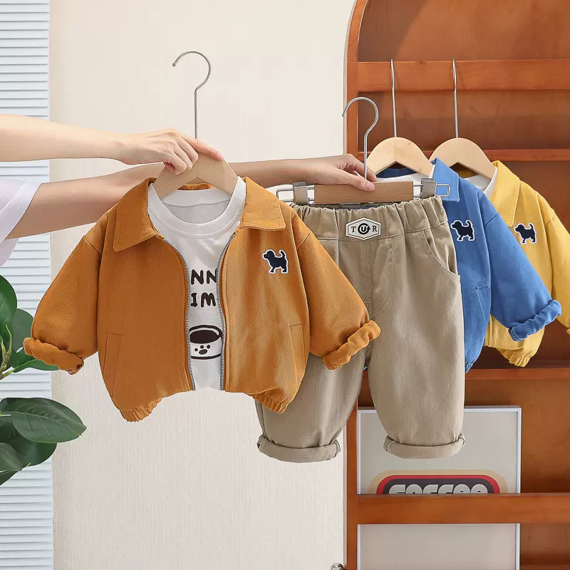 儿童春秋时尚新款套装运动工装服外套春款三件套男宝宝帅气潮童装