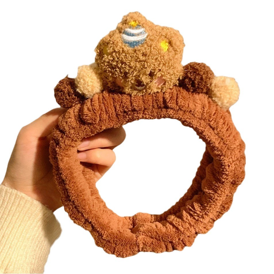 Милый медведь плюшевый ободок для мытья лица мультфильм торт медведь ободок для волос красочный овечья шерсть трехмерный шар для волос Макияж повязка для волос