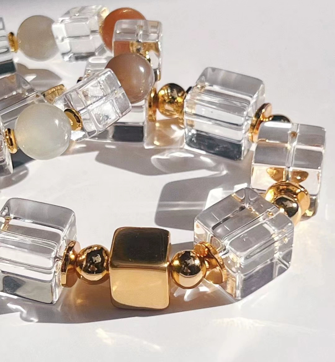 High Color Retention 18K Gold-Filled Crystal DIY Accessories Square Sugar Cube Spacer Bracelet Necklace Beaded Accessories