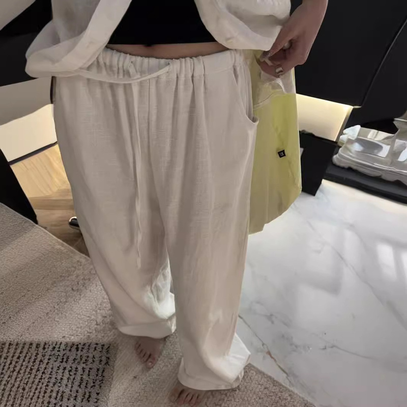 Linen Wide-Leg Pants for Women 2025 Summer New Style High-Waisted Thin Loose Cotton and Linen Straight Casual Long Pants for Women