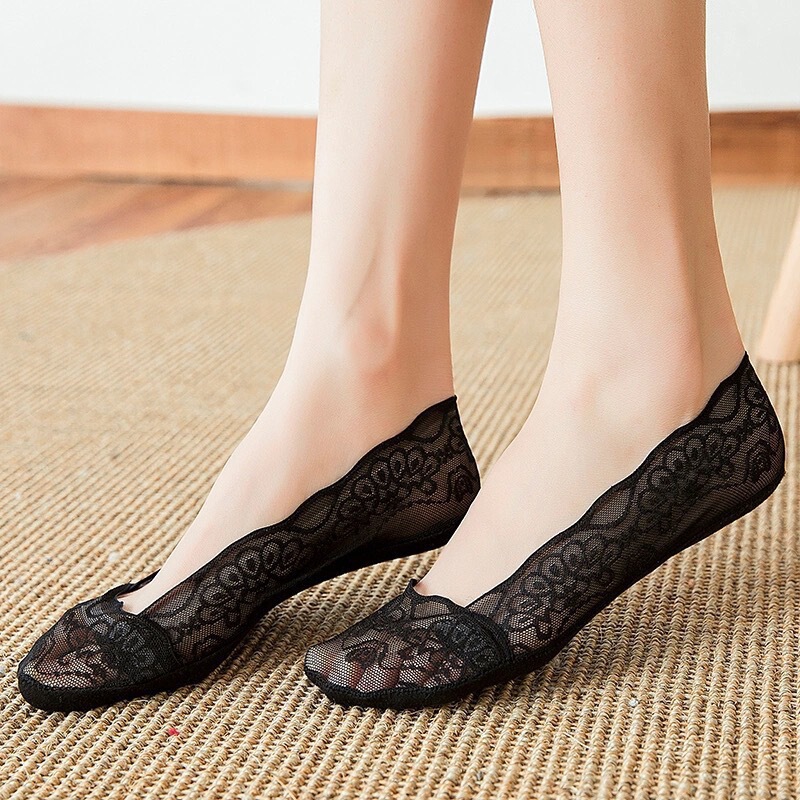 Women's Lace Boat Socks with Silicone Anti-Slip and Anti-Slip Features, Korean Style, Large Size, Summer Thin Style, Invisible Socks for High Heels