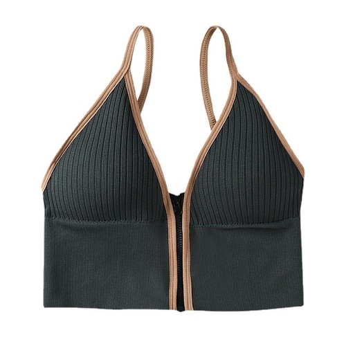 Korean style deep V front zipper sling beautiful back wrap chest women push up sports yoga outer wear bottoming vest bra underwear