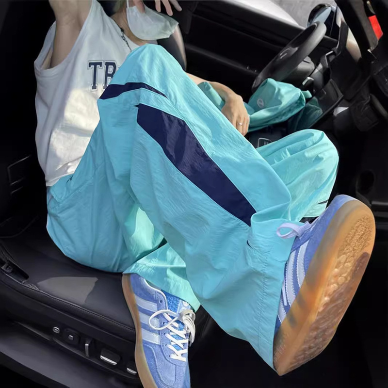 Mint Ramble Dopamine Wear Quick-drying Pants Men's Summer American Casual Sports Pants Contrast Striped Parachute Pants
