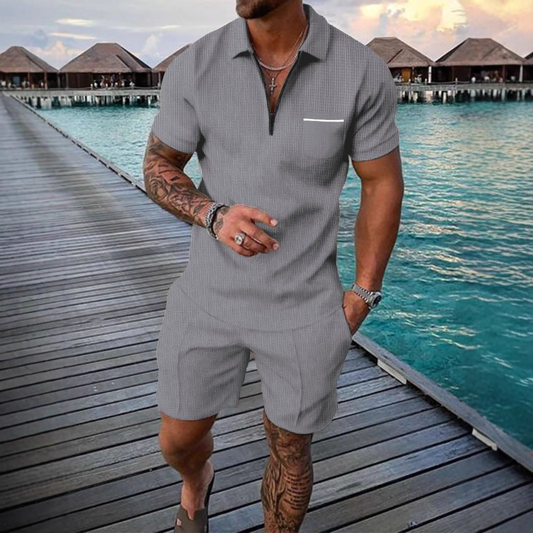 2025 Cross-Border European and American Trendy Men's Polo Shirt Short-Sleeved Summer Casual Sportswear Suit