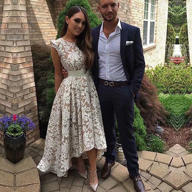 Vestido de noche para mujer, estilo europeo y americano, para comercio exterior, Amazon, AliExpress, Wish, estilo retro, encaje, corto por delante y largo por detrás, nuevo estilo