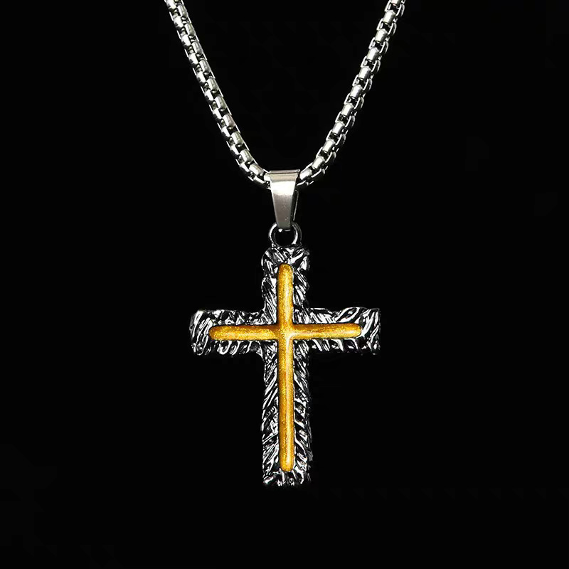 European and American Niche Double Dragon Cross Boys Trendy Versatile Hip-Hop Punk Style Accessories Jewelry
