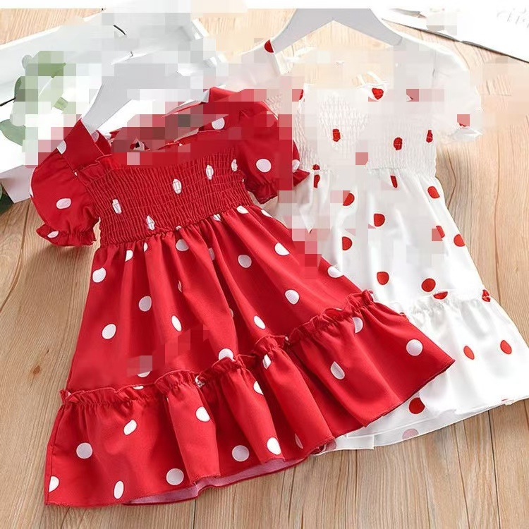 Children's Skirt New Baby Summer Skirt Girl Sweet Lace Polka Dot Dress Little Girl Casual Short-Sleeved Skirt