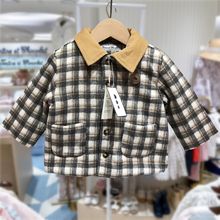 原单d韩国童装秋冬新款儿童翻领格子夹棉棉服洋气外套MS580301