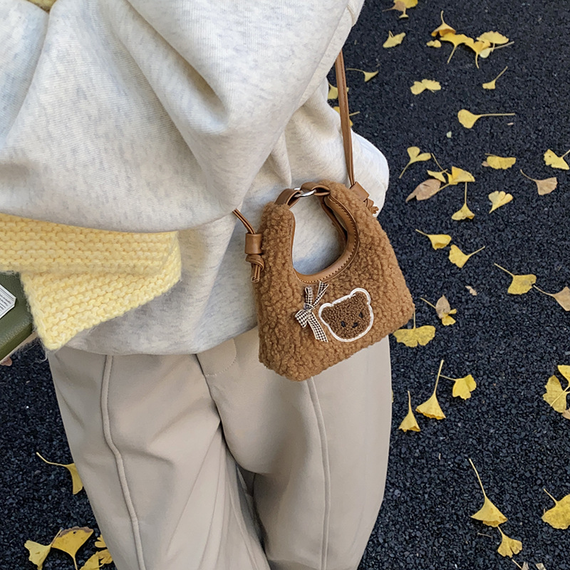 Otoño y invierno lindos bolsos de peluche para niños de dibujos animados osos arco niñas bolsos de hombro mini bolsos de bebé