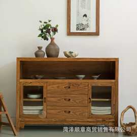 新中式老榆木餐边柜实木玄关储物柜家用餐具收纳柜民宿餐厅备餐柜