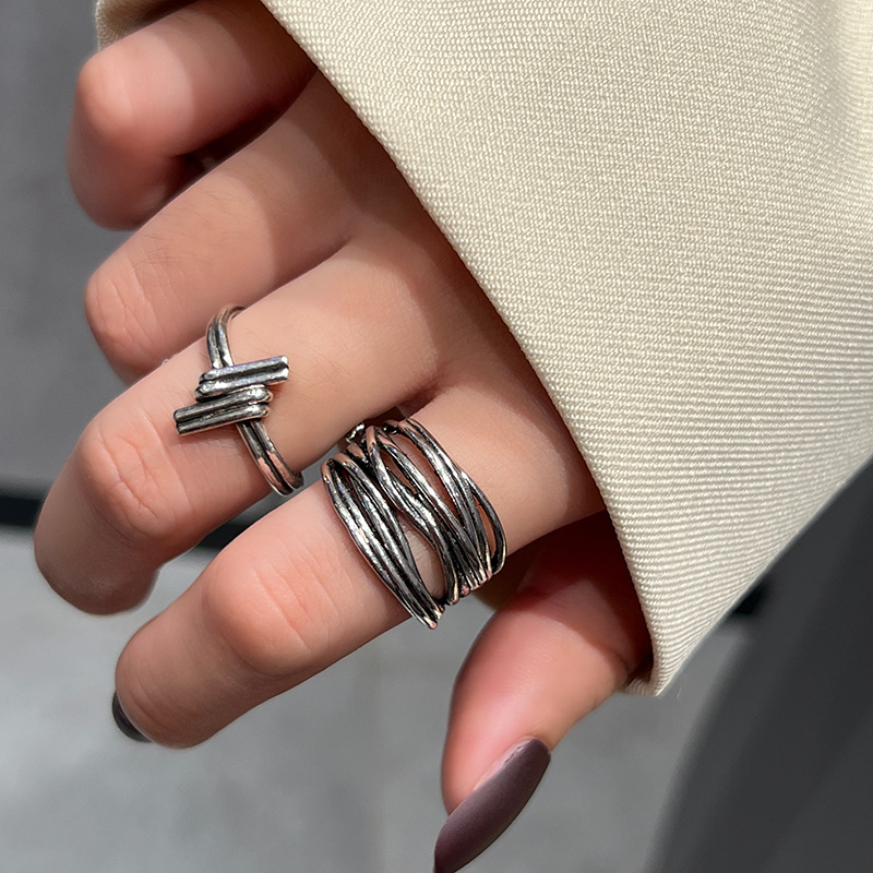 Retro Geometric Silver Plated Plating Rings display picture 3