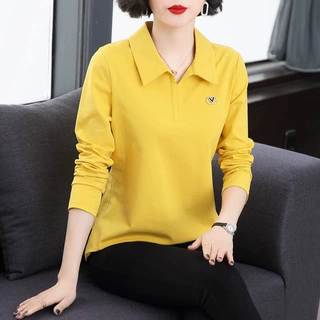 长袖POLO领衬衫女春秋季设计感小众大码中年妈妈装上衣跨境直供