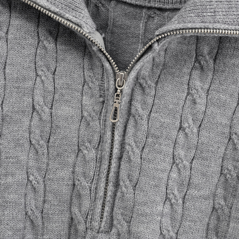 Ensemble pull en maille torsadée épaisse à demi-zip et pantalon large pour femme, collection automne-hiver. Deux pièces de haute qualité, coupe ample._voghion.com