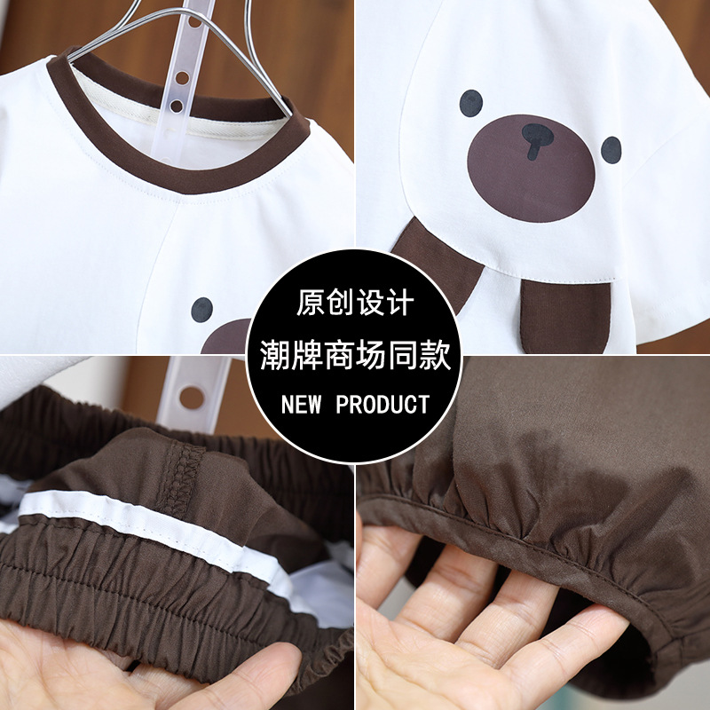 7237 Traje de verano para niños Traje de verano para niños Manga corta 2025 Nuevo estilo Estilo occidental Traje de dos piezas de moda de verano para bebés