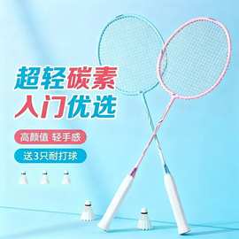 羽毛球拍双拍正品碳素纤维超轻专业比赛专用训练拍初学两支套装