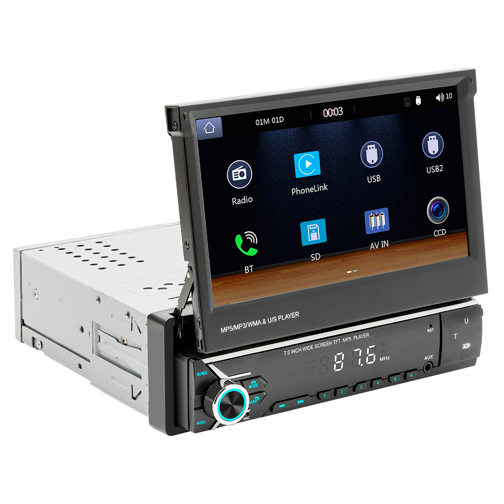 Pantalla retráctil manual de 7 pulgadas montada en MP5 inteligente montada en automóviles Bluetooth HD imagen de marcha atrás máquina de navegación del vehículo