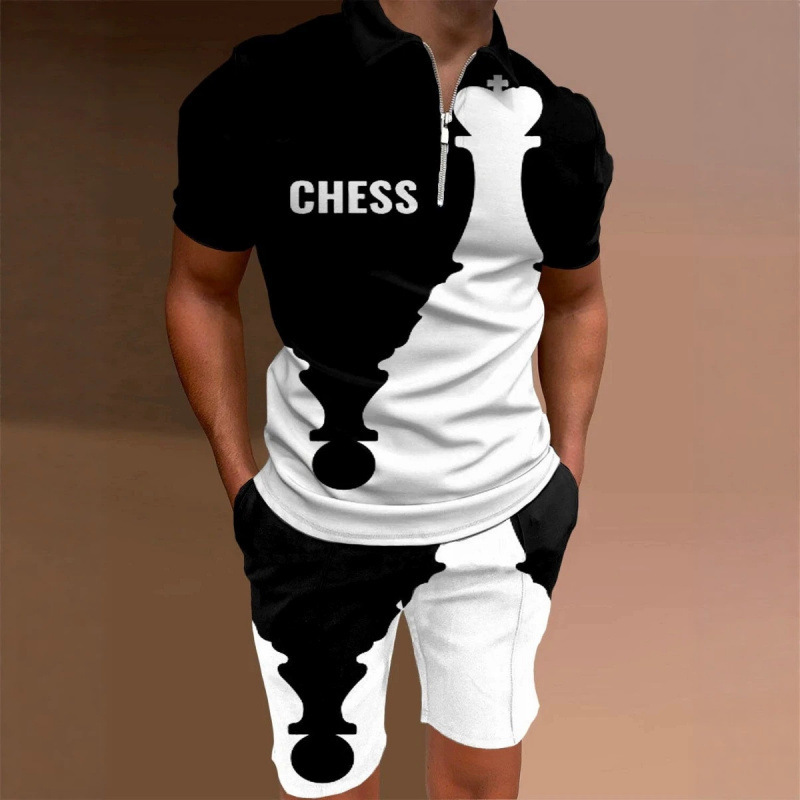 2022 New European and American Men's 3D Polo Shirt Set with Zipper, Short Sleeve, Round Neck, Casual Men's T-shirt and Shorts Set 2022 New European and American Men's 3D Polo Shirt Set with Zipper, Short Sleeve, Round Neck, Casual Men's T-shirt and Shorts Set