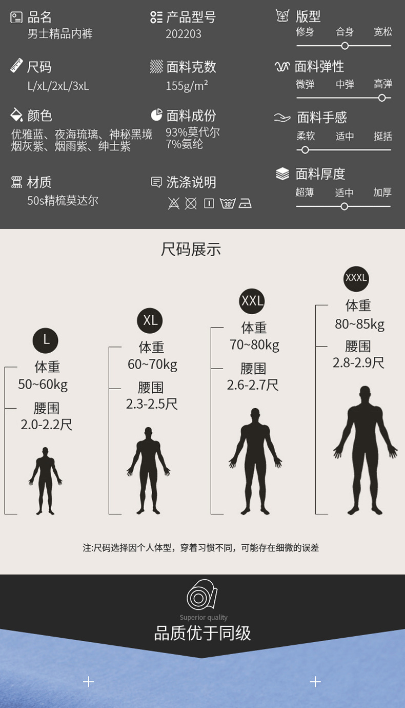 金狐狸莫代尔男士内裤四角裤亲肤平角裤男时尚透气无痕中腰男裤头详情3