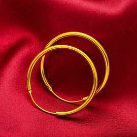 越南沙金大耳环光面30毫米宽镀金大耳圈网红显脸瘦欧币光面耳环