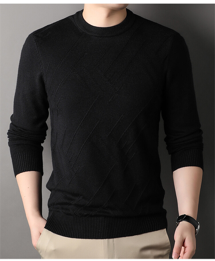 Suéter de hombre, camiseta de fondo, jersey Jacquard de color sólido, camiseta casual de mediana edad, cuello redondo, suéter casual de moda para hombres