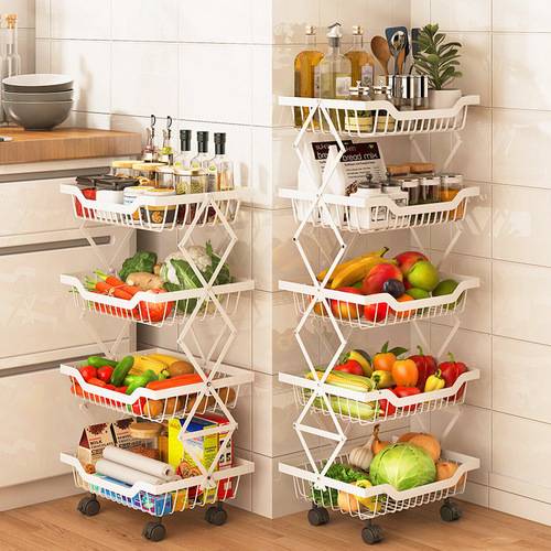 Kitchen rack floor-standing folding vegetable rack multi-layer sandwich vegetable and fruit basket household kitchen supplies storage rack