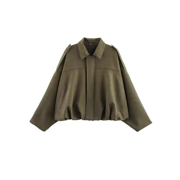 Amazon European and American Women's Clothing 2025 Spring and Autumn Suede Texture Lapel Zipper Button Pilot Jacket