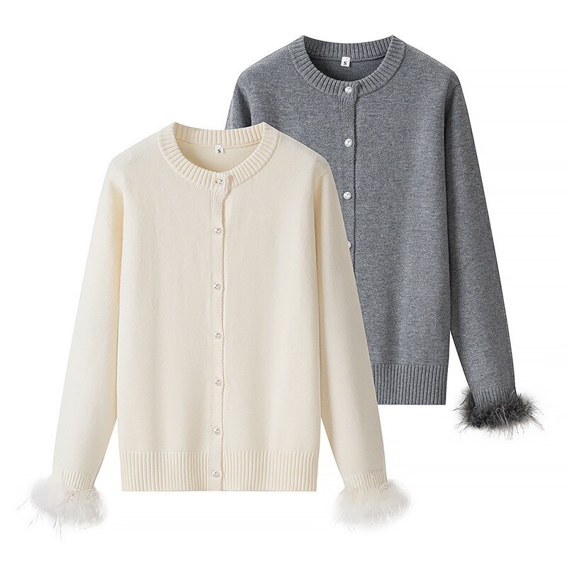 Kaopu Za Women's Clothing Wholesale Summer Cross-Border Simple and Fashionable Feather-Decorated Round-Neck Loose Knit Cardigan Kaopu Za Women's Clothing Wholesale Summer Cross-Border Simple and Fashionable Feather-Decorated Round-Neck Loose Knit Cardigan