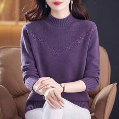 秋冬半高领羊绒毛衣女2025新款中年妈妈装宽松针织打底衫内搭上衣