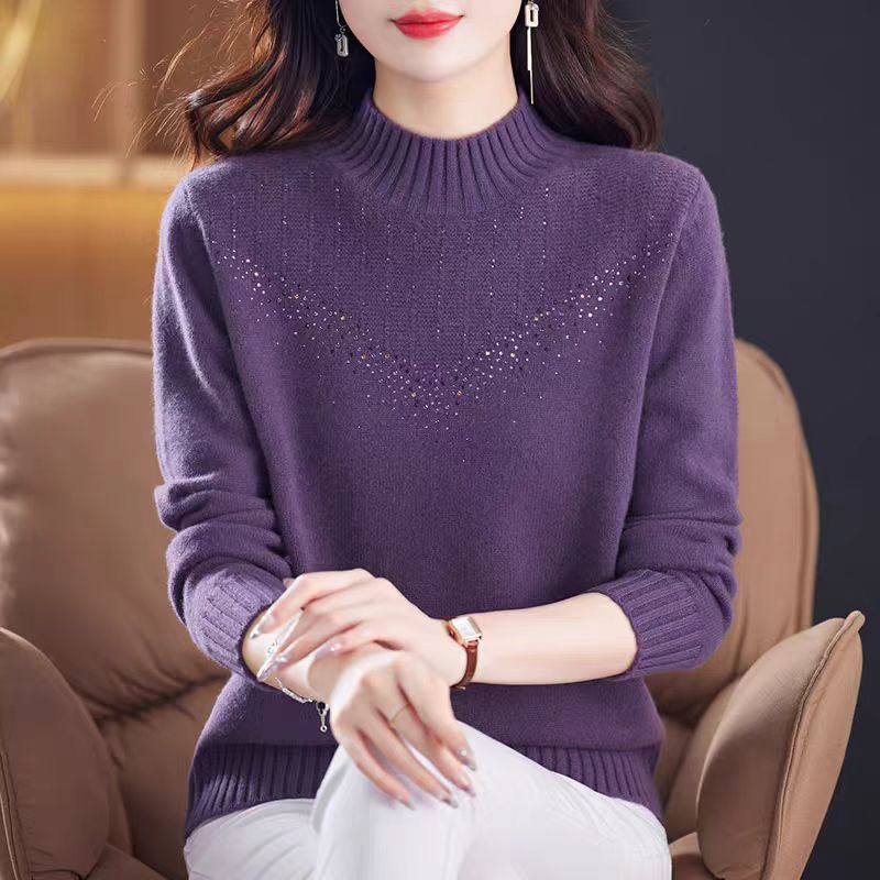 秋冬半高领羊绒毛衣女2025新款中年妈妈装宽松针织打底衫内搭上衣