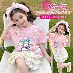 女童短袖t恤2024新款兒童夏裝套裝裙半袖T體恤女孩夏季美樂蒂童裝