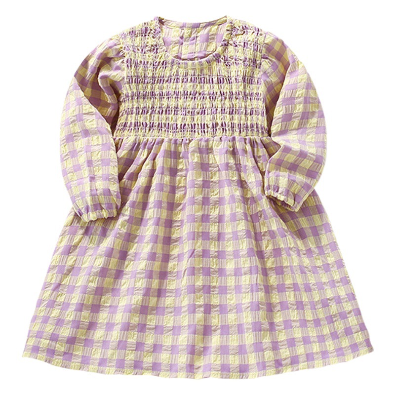 En stock malwee falda de los niños del otoño nuevos europeos y americanos casual Plaid cuello redondo vestido la muchacha