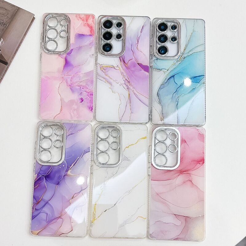 Electroplated IMD Marble for Samsung S25ULTRA Mobile Phone Case S24FE Fine Hole Gradient Snob A26/56
