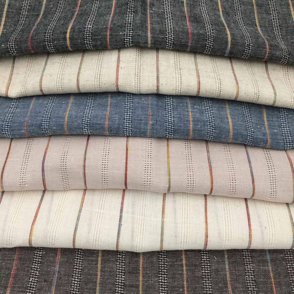 6色色织条纹涤棉麻服装彩色纱梭织淘现货面料南通先染布竖条纹