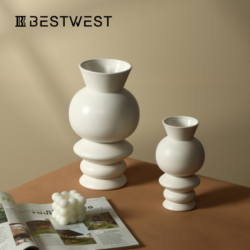 Home Furnishing Boyce Simplicity white multi-storey Straight Glazed ceramics vase Decoration Home Furnishing Open House ornament