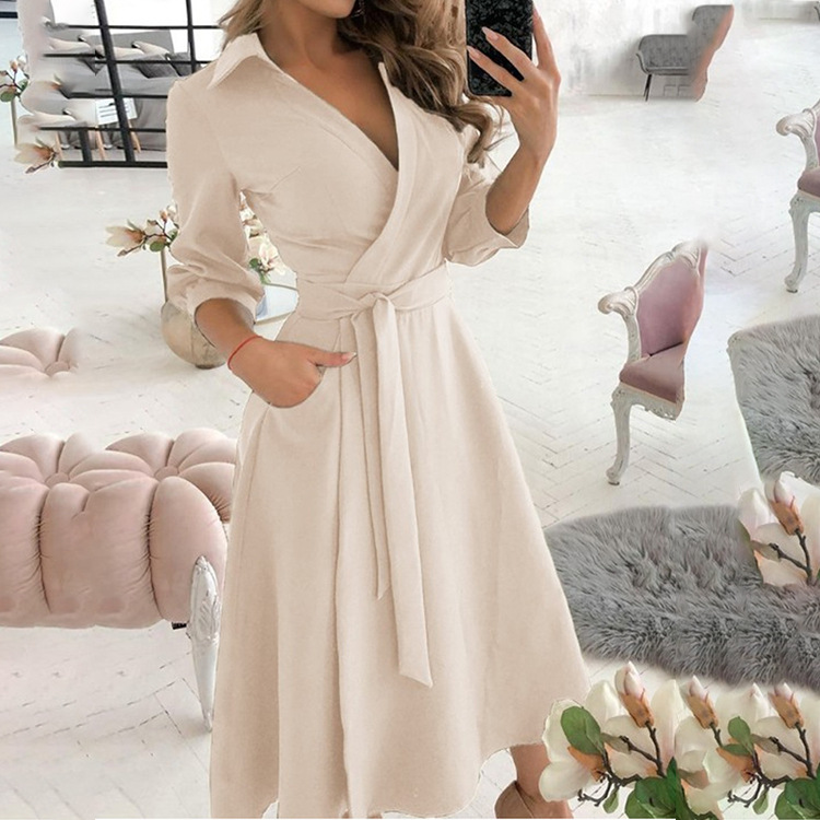 Women's A-line Skirt Fashion Turndown Printing Long Sleeve Solid Color Butterfly Maxi Long Dress Daily display picture 4